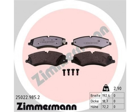 Bromsbeläggssats, skivbroms rd:z 25022.985.2 Zimmermann