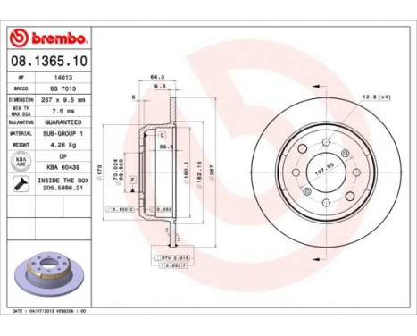 Bromsskiva 08.1365.10 Brembo, bild 3