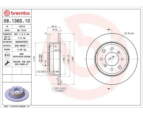 Bromsskiva 08.1365.10 Brembo, bild 4