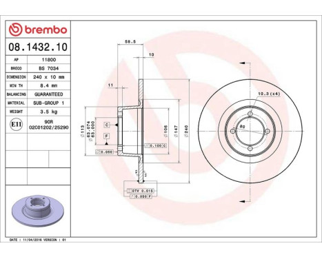 Bromsskiva 08.1432.10 Brembo, bild 4