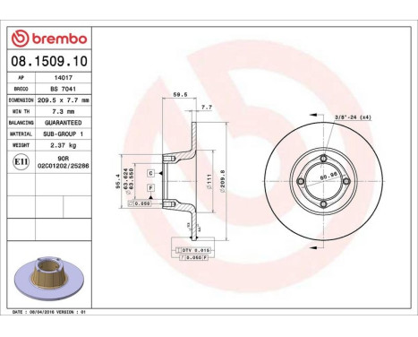 Bromsskiva 08.1509.10 Brembo, bild 3