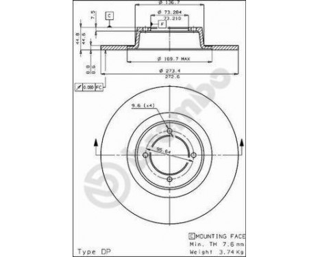 Bromsskiva 08.1630.10 Brembo, bild 2