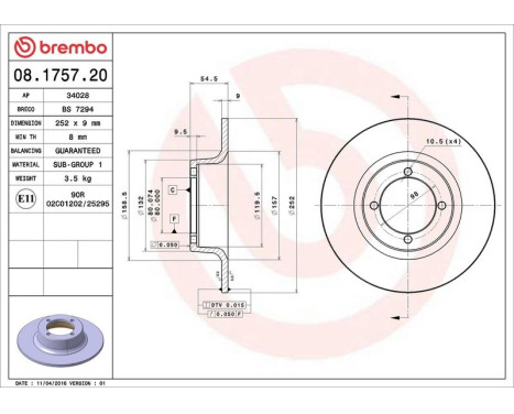 Bromsskiva 08.1757.20 Brembo, bild 4