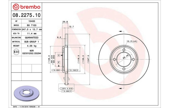 Bromsskiva 08.2275.10 Brembo, bild 4