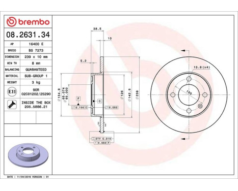 Bromsskiva 08.2631.34 Brembo, bild 4