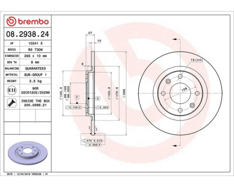 Bromsskiva 08.2938.24 Brembo, bild 4