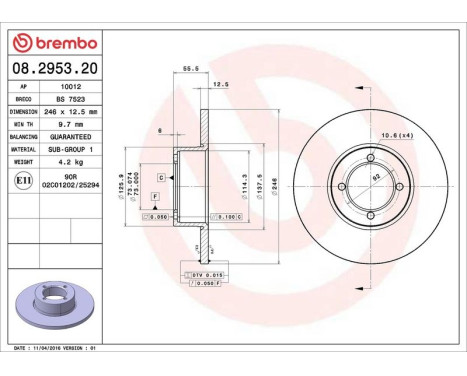 Bromsskiva 08.2953.20 Brembo, bild 4