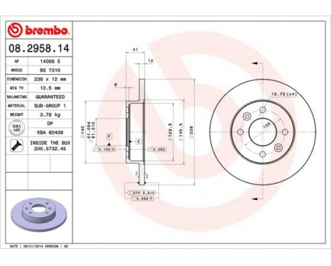 Bromsskiva 08.2958.14 Brembo, bild 3