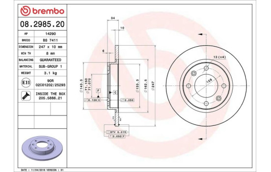 Bromsskiva 08.2985.20 Brembo, bild 4