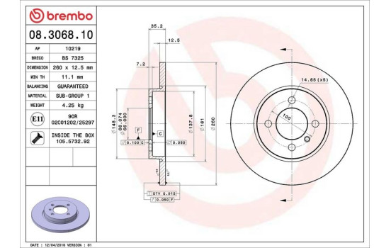 Bromsskiva 08.3068.10 Brembo, bild 4