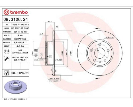 Bromsskiva 08.3126.24 Brembo, bild 4
