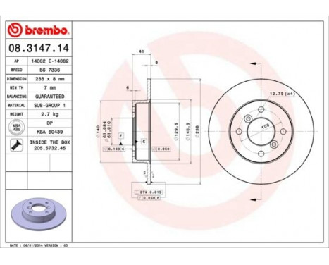 Bromsskiva 08.3147.14 Brembo, bild 3