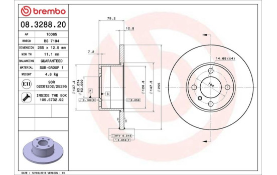 Bromsskiva 08.3288.20 Brembo, bild 4