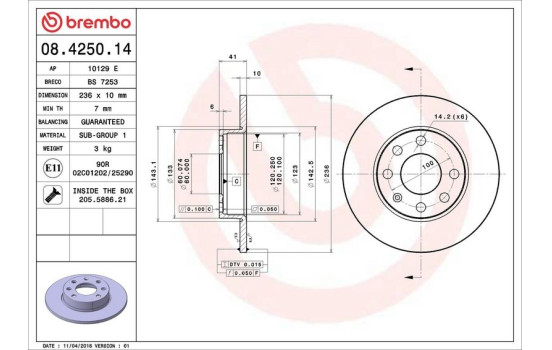 Bromsskiva 08.4250.14 Brembo, bild 4