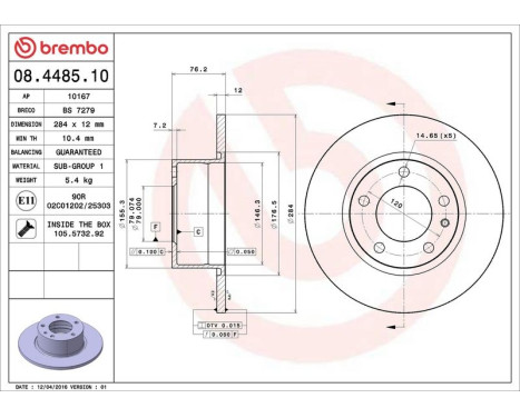 Bromsskiva 08.4485.10 Brembo, bild 4