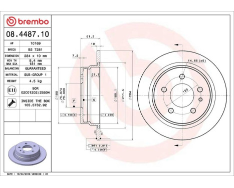Bromsskiva 08.4487.10 Brembo, bild 4