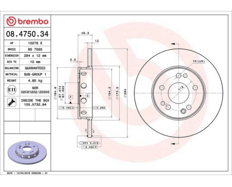 Bromsskiva 08.4750.34 Brembo, bild 4