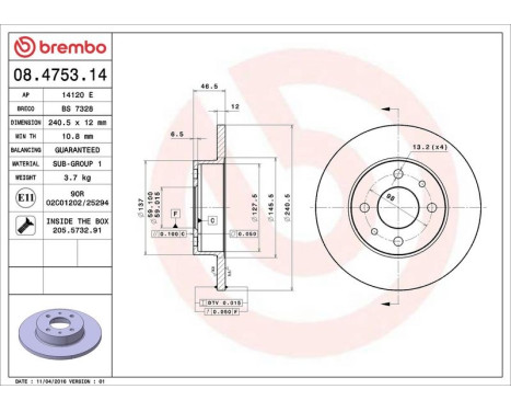 Bromsskiva 08.4753.14 Brembo, bild 4