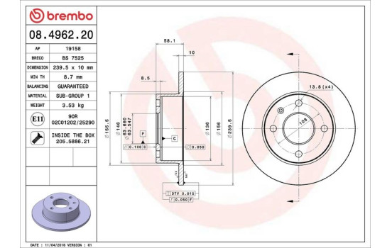 Bromsskiva 08.4962.20 Brembo, bild 4