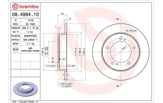 Bromsskiva 08.4994.10 Brembo, bild 4