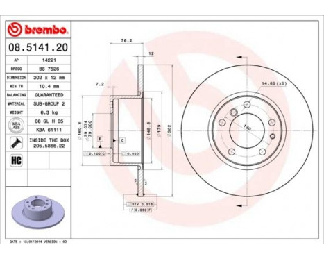 Bromsskiva 08.5141.20 Brembo, bild 3