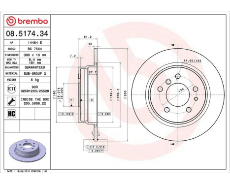 Bromsskiva 08.5174.34 Brembo, bild 4