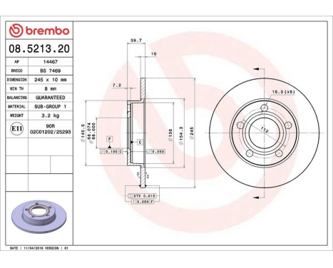 Bromsskiva 08.5213.20 Brembo, bild 4