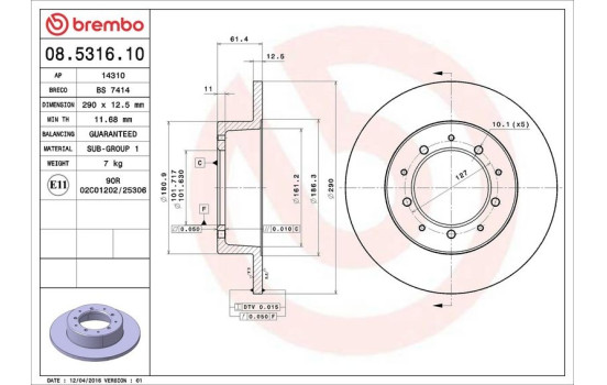 Bromsskiva 08.5316.10 Brembo, bild 4