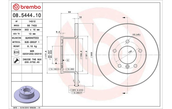 Bromsskiva 08.5444.10 Brembo, bild 4