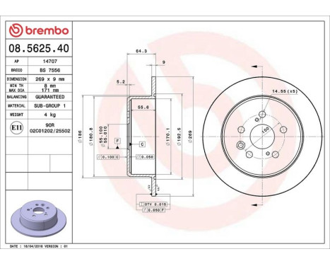Bromsskiva 08.5625.40 Brembo, bild 3