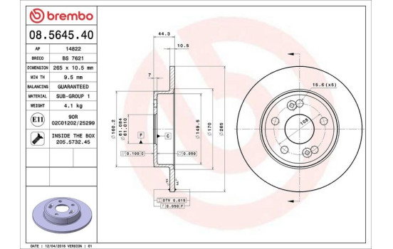 Bromsskiva 08.5645.40 Brembo, bild 3