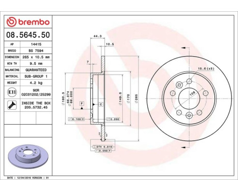 Bromsskiva 08.5645.50 Brembo, bild 4