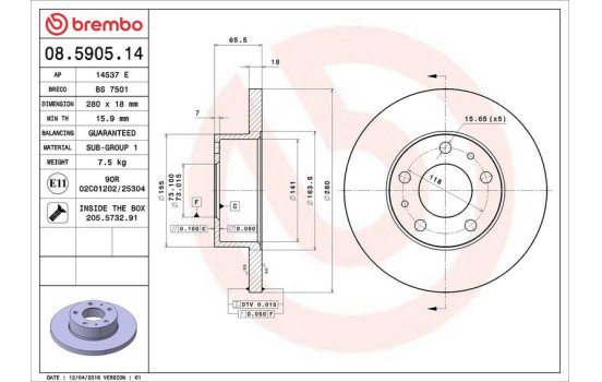 Bromsskiva 08.5905.14 Brembo, bild 4