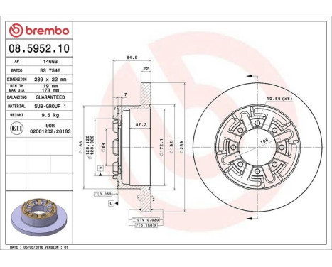 Bromsskiva 08.5952.10 Brembo, bild 3