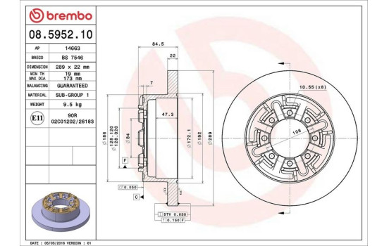 Bromsskiva 08.5952.10 Brembo, bild 2