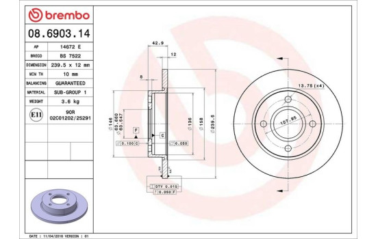 Bromsskiva 08.6903.14 Brembo, bild 4