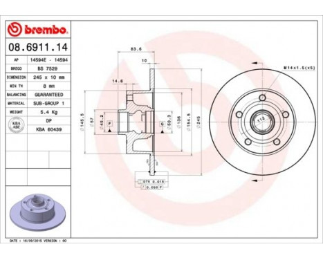 Bromsskiva 08.6911.14 Brembo, bild 3