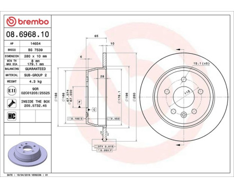 Bromsskiva 08.6968.10 Brembo, bild 4
