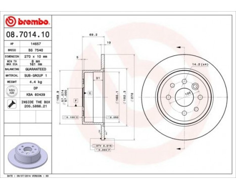 Bromsskiva 08.7014.10 Brembo, bild 3