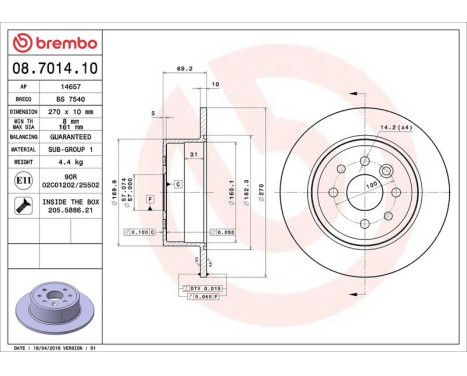 Bromsskiva 08.7014.10 Brembo, bild 4