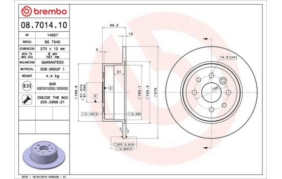 Bromsskiva 08.7014.10 Brembo, bild 4