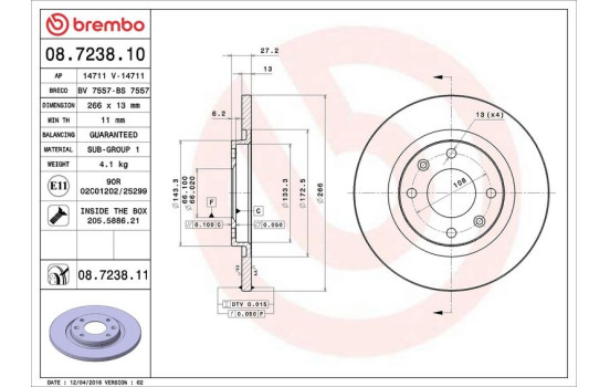 Bromsskiva 08.7238.10 Brembo, bild 5