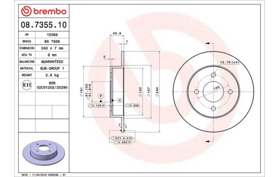 Bromsskiva 08.7355.10 Brembo, bild 4