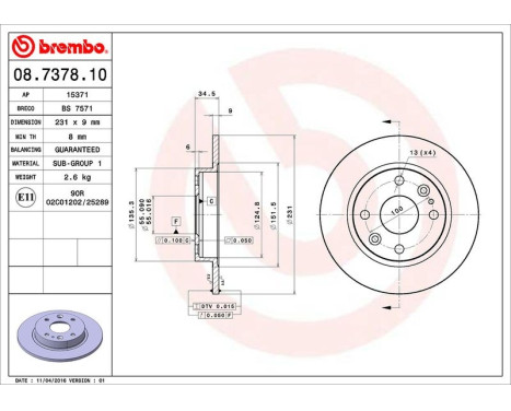 Bromsskiva 08.7378.10 Brembo, bild 4