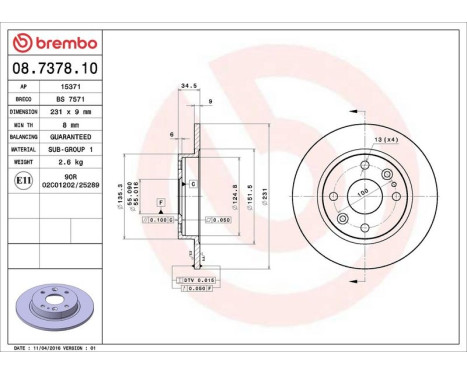 Bromsskiva 08.7378.10 Brembo, bild 4