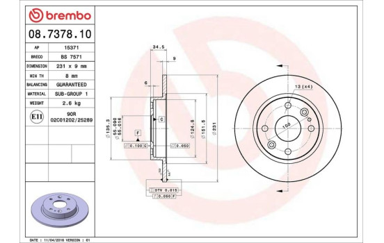 Bromsskiva 08.7378.10 Brembo, bild 4