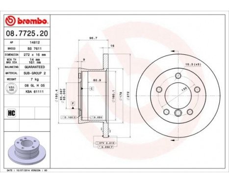 Bromsskiva 08.7725.20 Brembo, bild 3