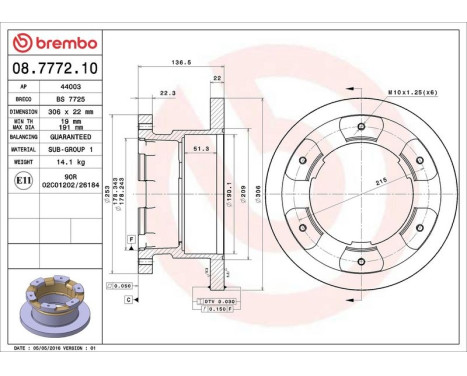 Bromsskiva 08.7772.10 Brembo, bild 3