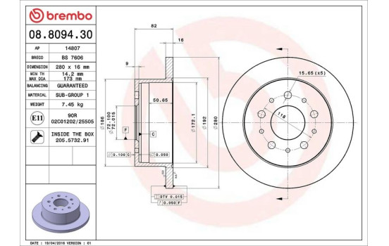 Bromsskiva 08.8094.30 Brembo, bild 4