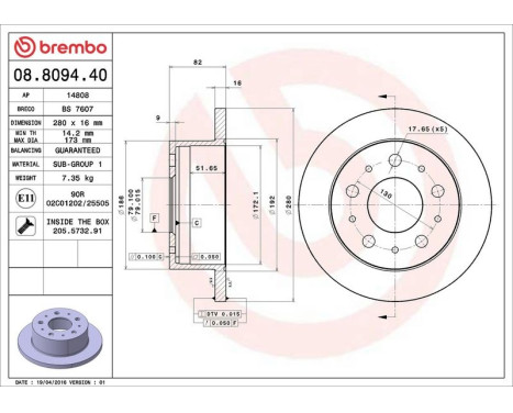 Bromsskiva 08.8094.40 Brembo, bild 4